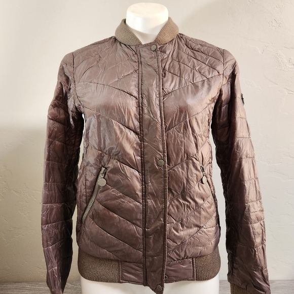 BERNARDO Brown Jacket Size‎ XS Quilted Puffer Pimaloft Zip Button Closure Ribbed - Picture 1 of 11